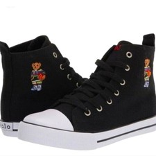 Polo Ralph Lauren Big Boys Black Hamptyn Polo Bear High-Top Sneakers Size 7 NWOB