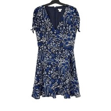 J. Crew Blue Floral Mini Fit & Flare Faux Wrap Dress Size 4