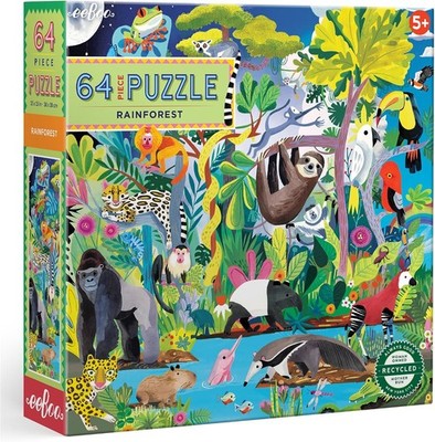 eeboo Rainforest  Puzzle 64 Piece 15'' x 15'' Colorful School Age 5+ New in Box