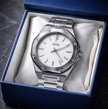 Montres Prestige Men's 44mm Stainless Steel Quartz Watch White Dial Analog