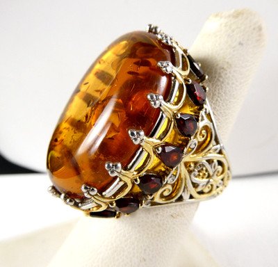 Michael Valitutti 925 Sterling Silver Amber Ring Garnets Huge Cocktail Rg Size 6