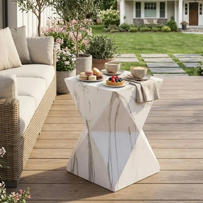 Merax 18.5 H Modern Geometric Mgo Side Table Hourglass Accent Table Faux Marble - Image 1 of 4