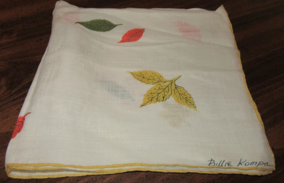 De colección Hankie Billie Kompa Hojas de Otoño Tema Lino Enrollado a Mano Foto 3 de 4