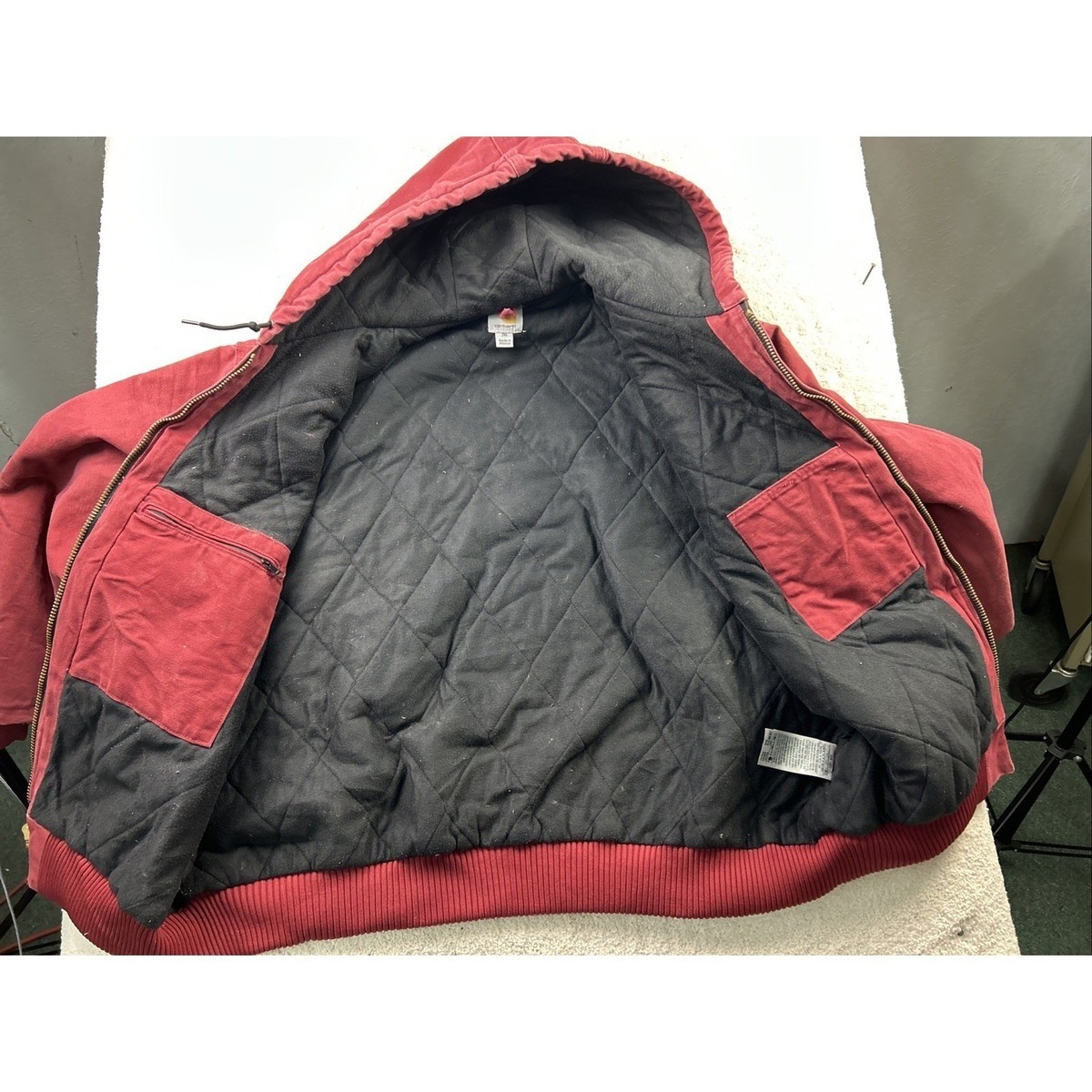 Carhartt Red Canvas Full Zip Insulated Hooded Work Jacket Mens 2XL