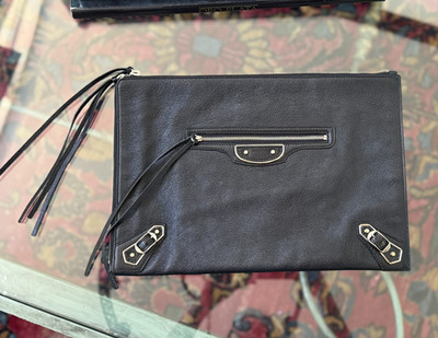Balenciaga Metalic Edge Clutch Bag Black Silver CityHardware Excellent Condition