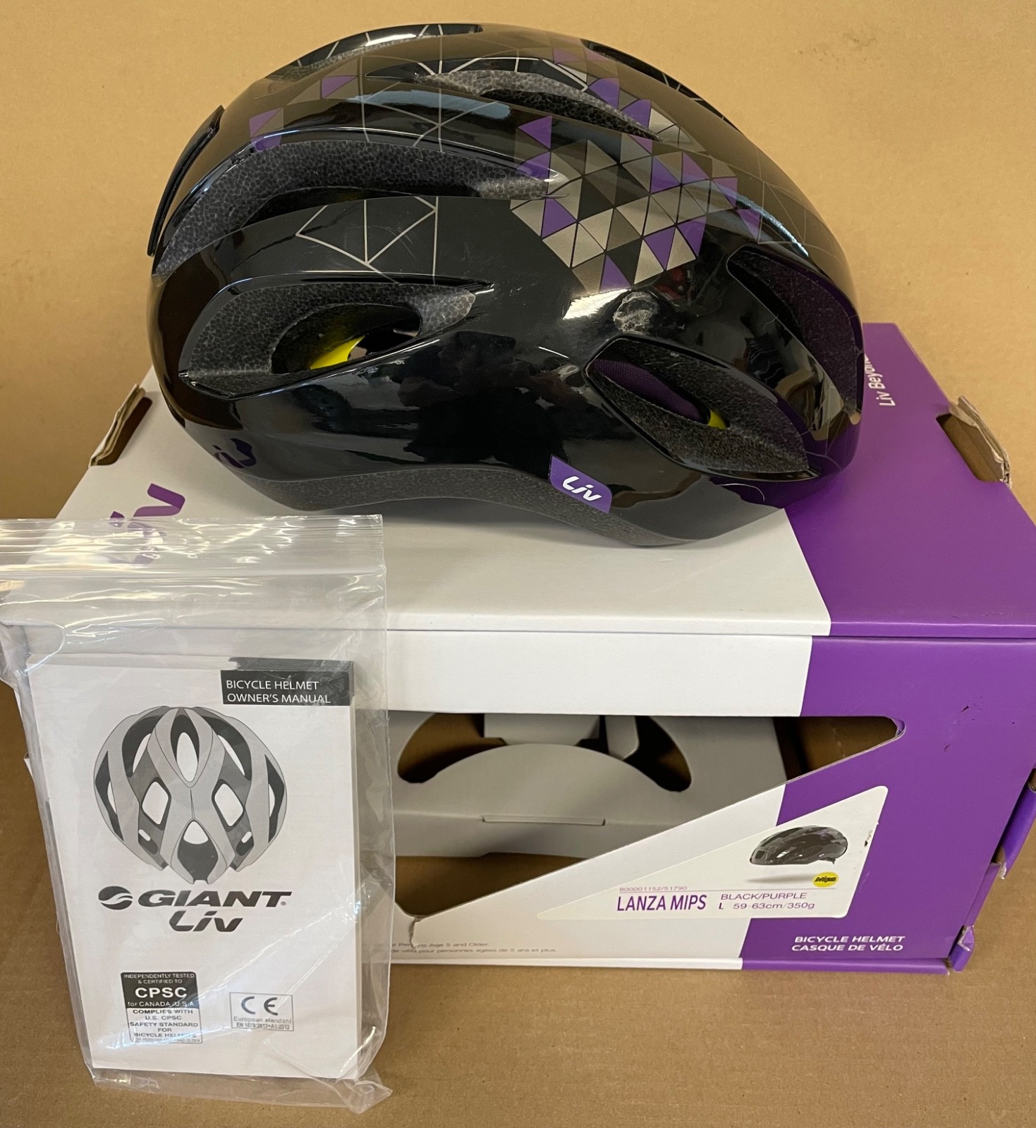 Giant LIV Lanza MIPS Bike Helmet LARGE 59-63cm Black w/Purpl
