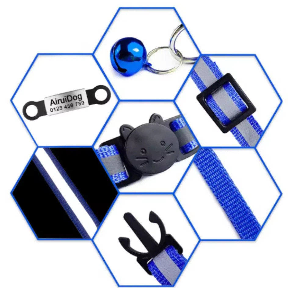 Reflective Customised Cat Collar Adjustable Personalized ID Collar For Cat Puppy - Image 4 of 4