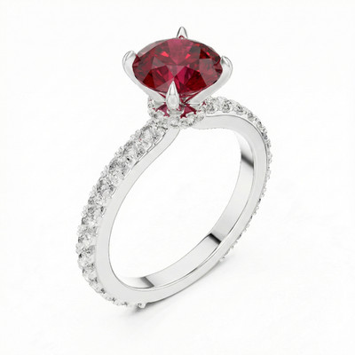 Certified Natural Mogok Red Ruby Gemstone Diamond Anniversary Ring 925 Silver