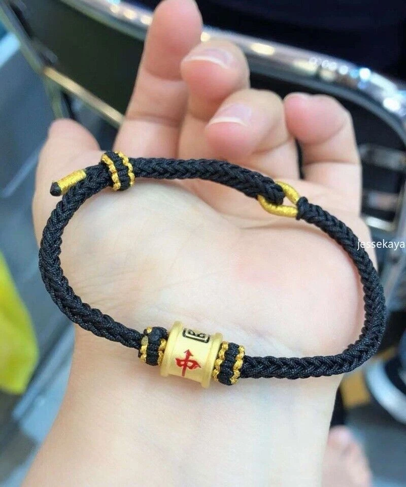Pure 999 24k Yellow Gold Lucky Mahjong Majiang Tube Bead Women Men Bracelet - Image 2 of 4