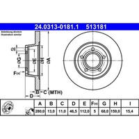 Bremsscheibe ATE 24.0313-0181.1 (2 Stk.) FüR Audi A4 B5 Avant