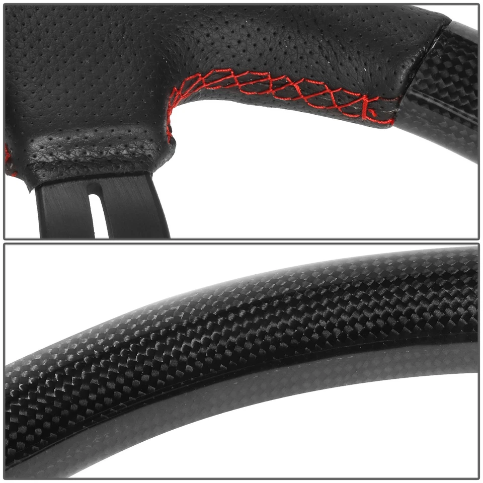 NRG 350MM 1.5" PLATO PROFUNDO PUNTO ROJO VOLANTE FIBRA CARBONO CON ACENTO CUERO Foto 4 de 4