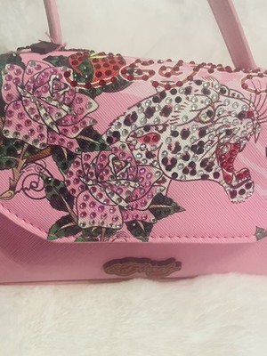 NWT ED HARDY Pink Leather Mini Bag purse with Charms and Rhinestones Y2K Rock