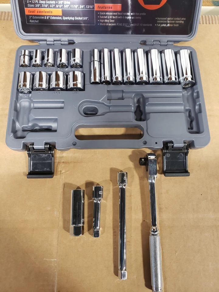 Herramienta Wright A34 3/8" Dr. 21 piezas 12 Pt. Std. & Deep SAE (3/8" a 7/8") - NUEVO Foto 2 de 3