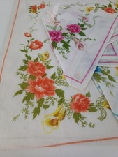 Vintage Jean d'Orly Paris Hanky Handkerchief Set 3 Peony Flowers