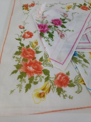 Vintage Jean d'Orly  Paris Hanky Handkerchief Set (3) Peony Flowers