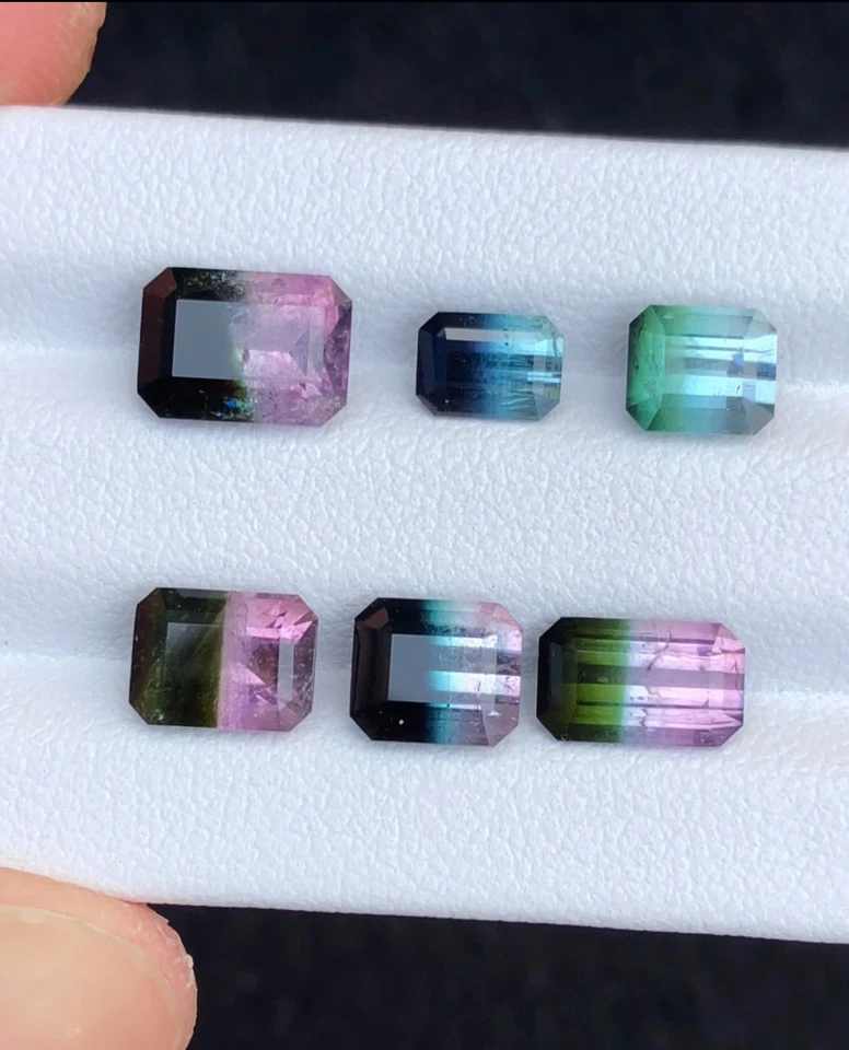 Bi-Color Tourmaline Faceted Stones Lot : Emerald Cut, 8.6 Carats - Image 3 of 3