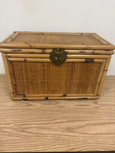 VTG McGuire Style Bamboo Rattan Storage Trunk Blanket Chest w/Brass  Handles