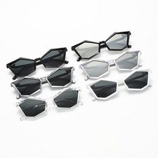 Rhombus Polygon Sunglasses UV400   Square PC Frame Shades UV Black Gray Silver 