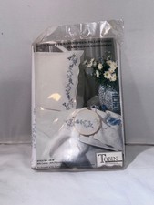 Tobin Stamped Embroidery Pillow Case Pair Blue Forget Me Nots Style 300/40