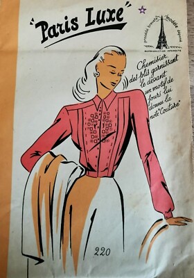 220 ALTES PATRON PARIS LUXUS VINTAGE FRANZÖSISCHES MUSTER 1940 FALTENBLUSE GR 44