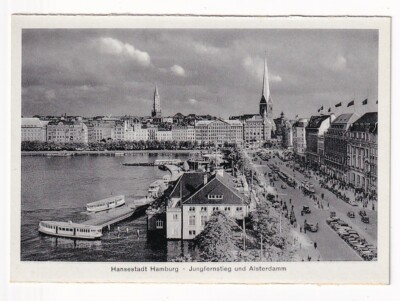 ancient postcard Hanseatic city of Hamburg Jungfernstieg and Alsterdamm // 85