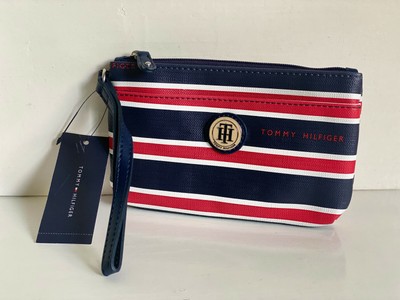 blue and white clutch