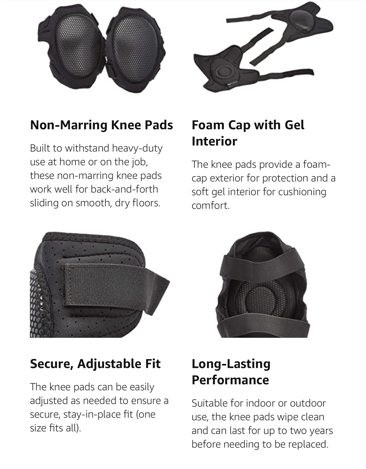 Non Marring Foam Cap Knee Pads 11.5 Inch Black 1 Pair Exterior Cap For