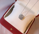 Titanium Silver Flower Camellia Pave Cubic Zirconia Pendant Chain Necklace