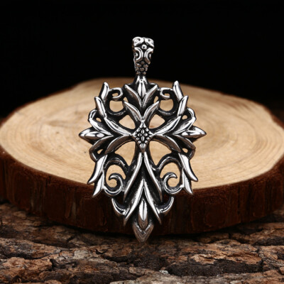 S925 Sterling Silver GOTHIC FLEUR DE LIS Cross Pendant Ornate Heavy Thai 28g