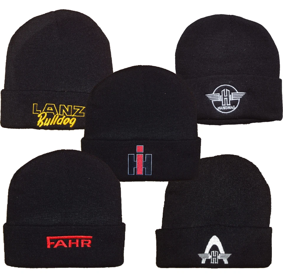MYRTLE BEACH Strickmütze bestickt mit Logo IHC, Lanz Bulldog, Hanomag, Fahr, Mütze schwarz