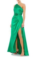 Ieena Mac Duggal Emerald Green One-Shoulder Ruched Satin Gown Size 8 398