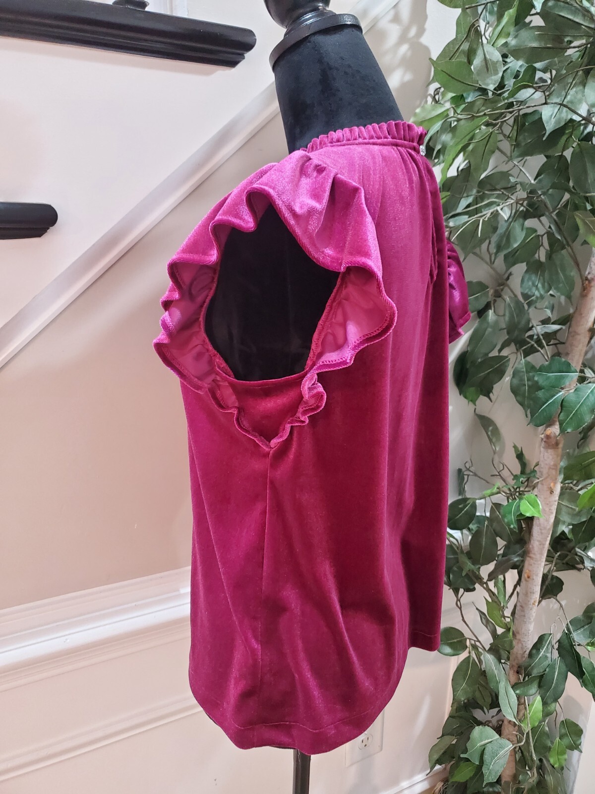 Gap Womens Purple Solid Ruffle Polyester Crew Nec… - image 6