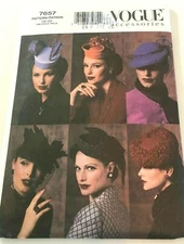 Vogue Accessory Ladies Vintage 1940's Cap Fascinator Millinery Hats Sew Pattern