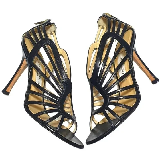 Jimmy Choo Samoa Leather Cut Out Cage Heels Sandals 7.5