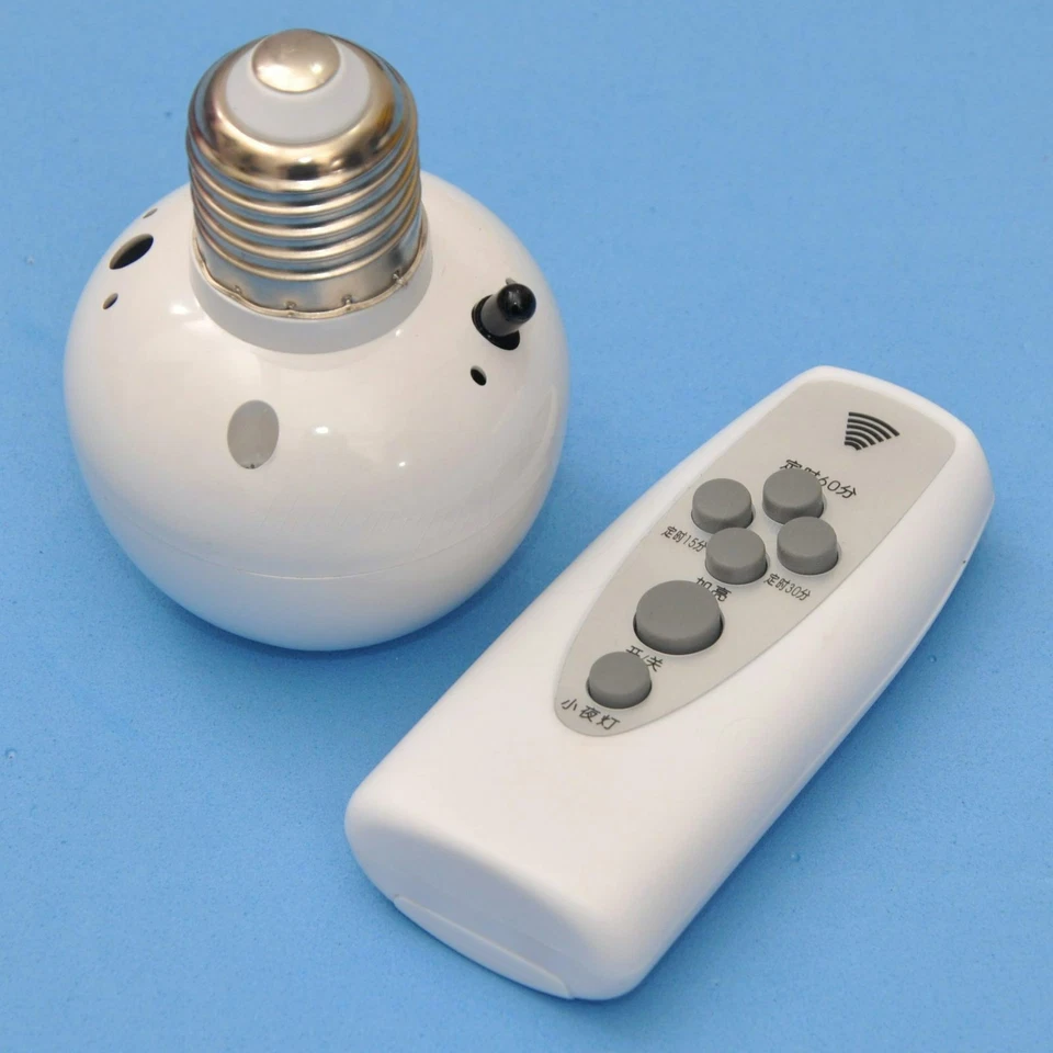 Wireless IR Remote Control E27 LED Bulb Holder Timer Dimmable Night Light Base - Image 3 of 4