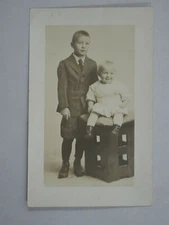 1907-18 AZO Real Photo Sepia Postcard Young Brother and Sister USA Unposted