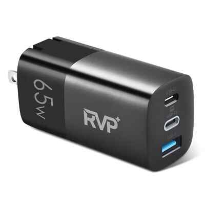 RVP+ 65 Watt USB C Charger Fast Compact Foldable Adapter with 3-Port Fast Wal...