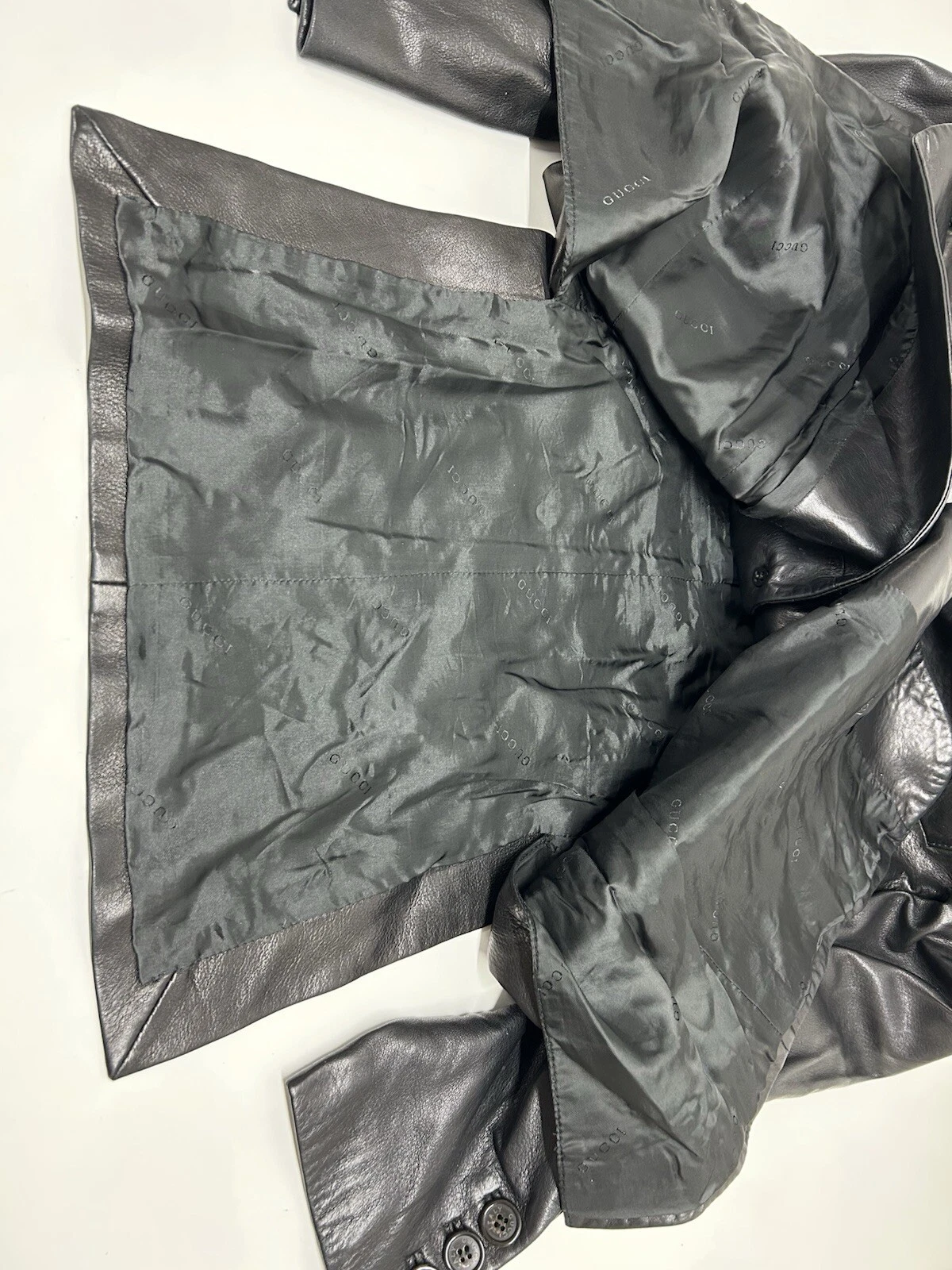 GUCCI Giacca di pelle nera in pelle di agnello taglia 52