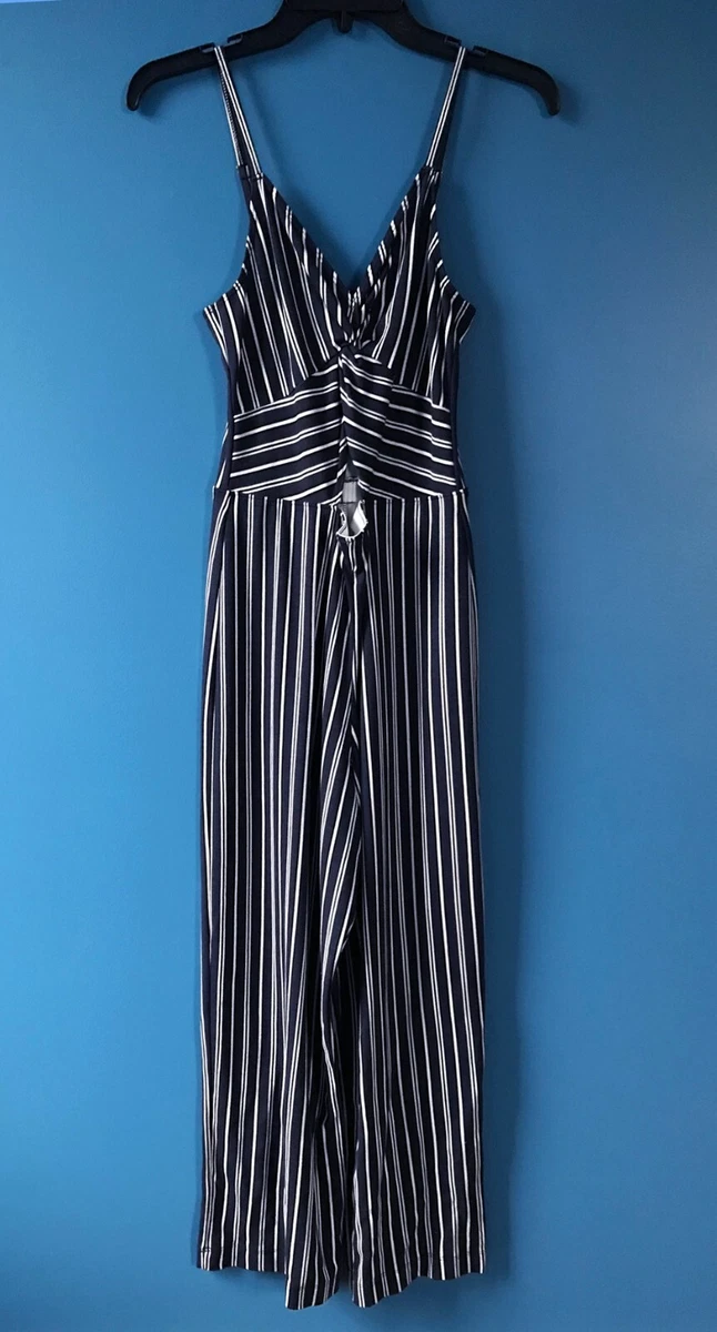 Hollister Women's Navy Blue Striped Stretchy Cut Out Jumpsuit One Piece  Size S