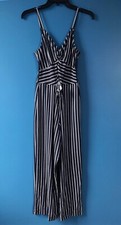 Hollister Women's Navy Blue Striped Stretchy Cut Out Jumpsuit One Piece Size S