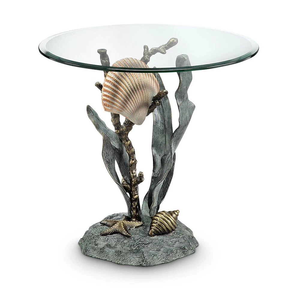 Aluminum Marine Life Authentic Seashells Small Starfish And Seagrass End Table - Image 2 of 2