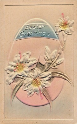 Easter Greetings-Airbrushed Ei & Blumen ~ 1908 Geprägt Postkarte