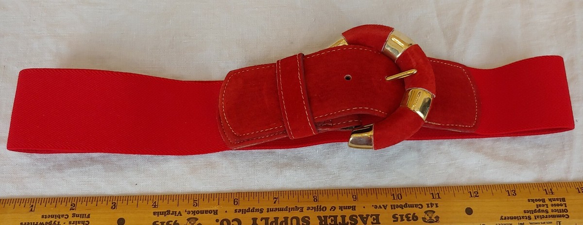 Vintage 1970s 80s Omega Red Suede Gold Buckle Stretch Wide 