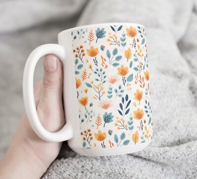 Fall Leaves Coffee Tea Mug Cup 15 Oz Ceramic White Autumn Garden by Mugzan