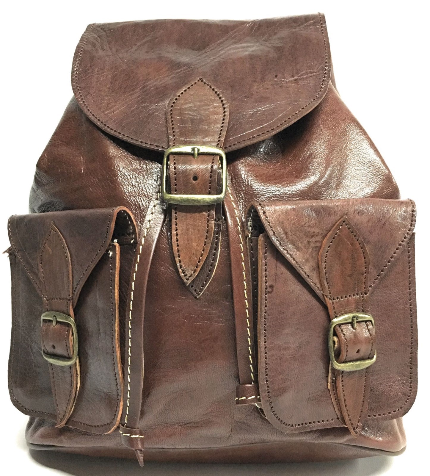 MOCHILA SEÑORA CUERO COLOR MARRON (MEDIDAS 32X26X12)