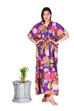 Indian Cotton Purple Fruit Handmade Cotton Kaftan Dress Night Maxi Dress Gown US