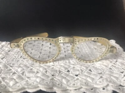 Vtg Mother Of Pearl Rhinestone Folding Eyeglasses AS IS - Image 1 of 4