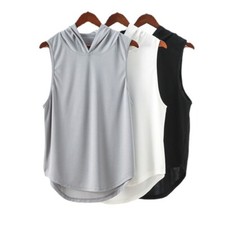 Men Sleeveless Sports Hooded Tank Top Casual Gym Workout Vest Waistcooat Summer