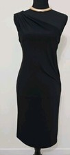 Talbots Women Sz 6P Dress One Shoulder Tank Drape Front Black Lined Stretch 