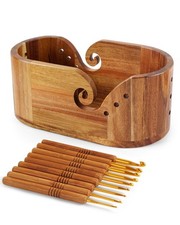 Yarn Bowl - Large Size Wooden Yarn Holder, Smooth Crochet Bowl with 9pcs Knit.